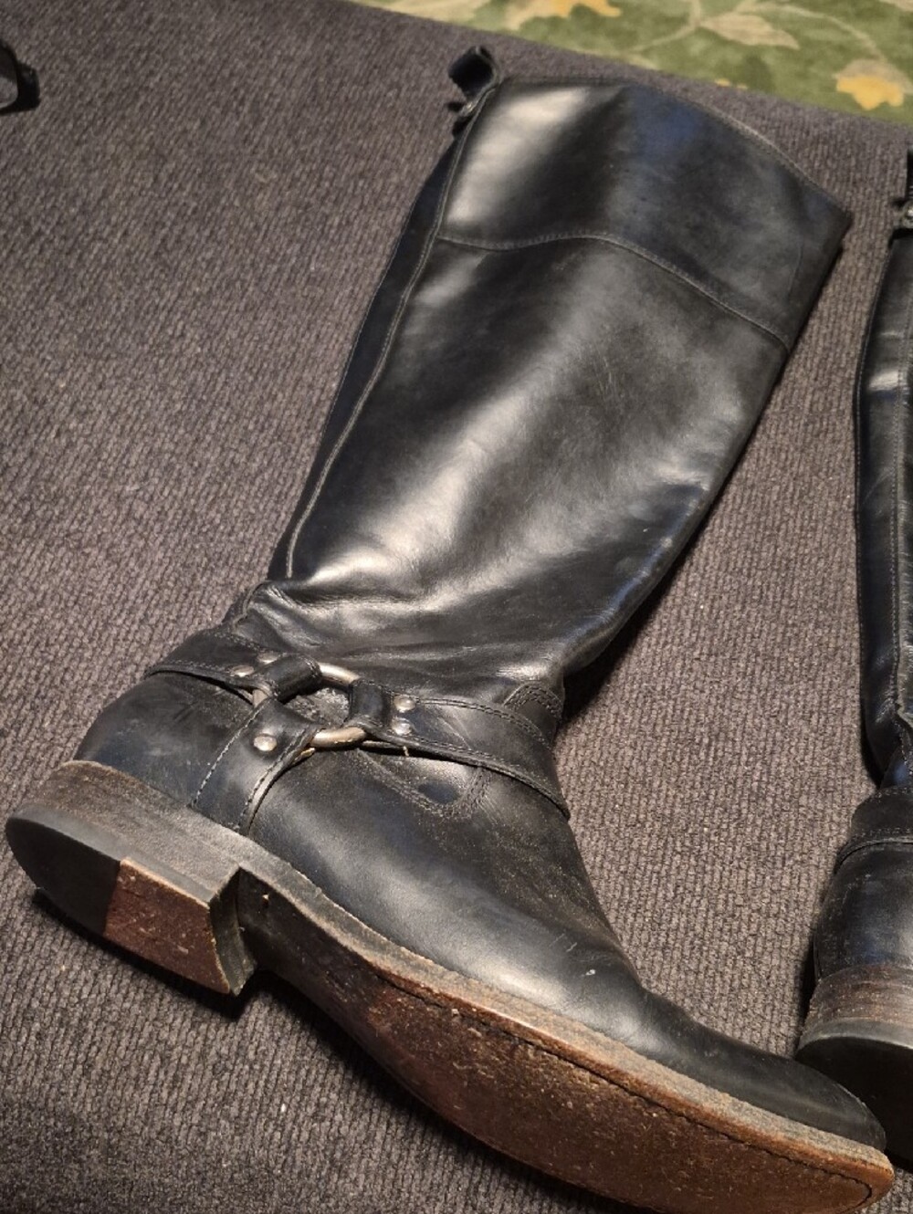 Frye Black Leather Women's Harness Knee-High Boots - Picture 8 of 11